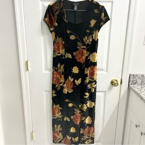 Vintage Velvet Floral Maxi Dress Dark Romantic Whimsygoth 9/10